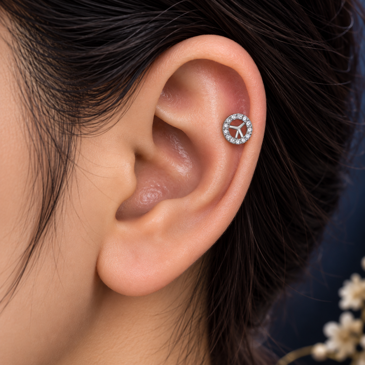 Silver Round Ear Piercing Stud