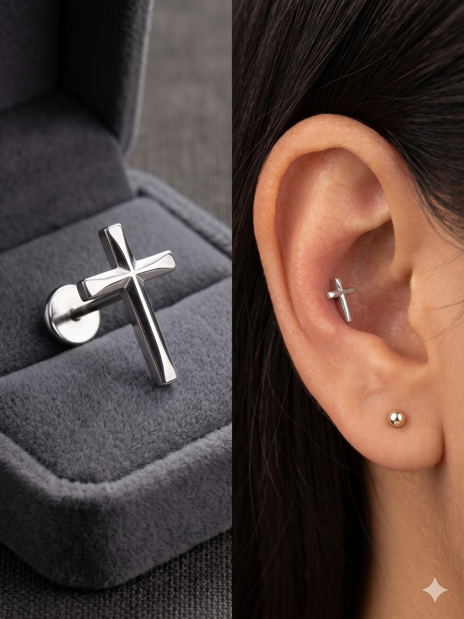 Silver Cross Piercing Stud