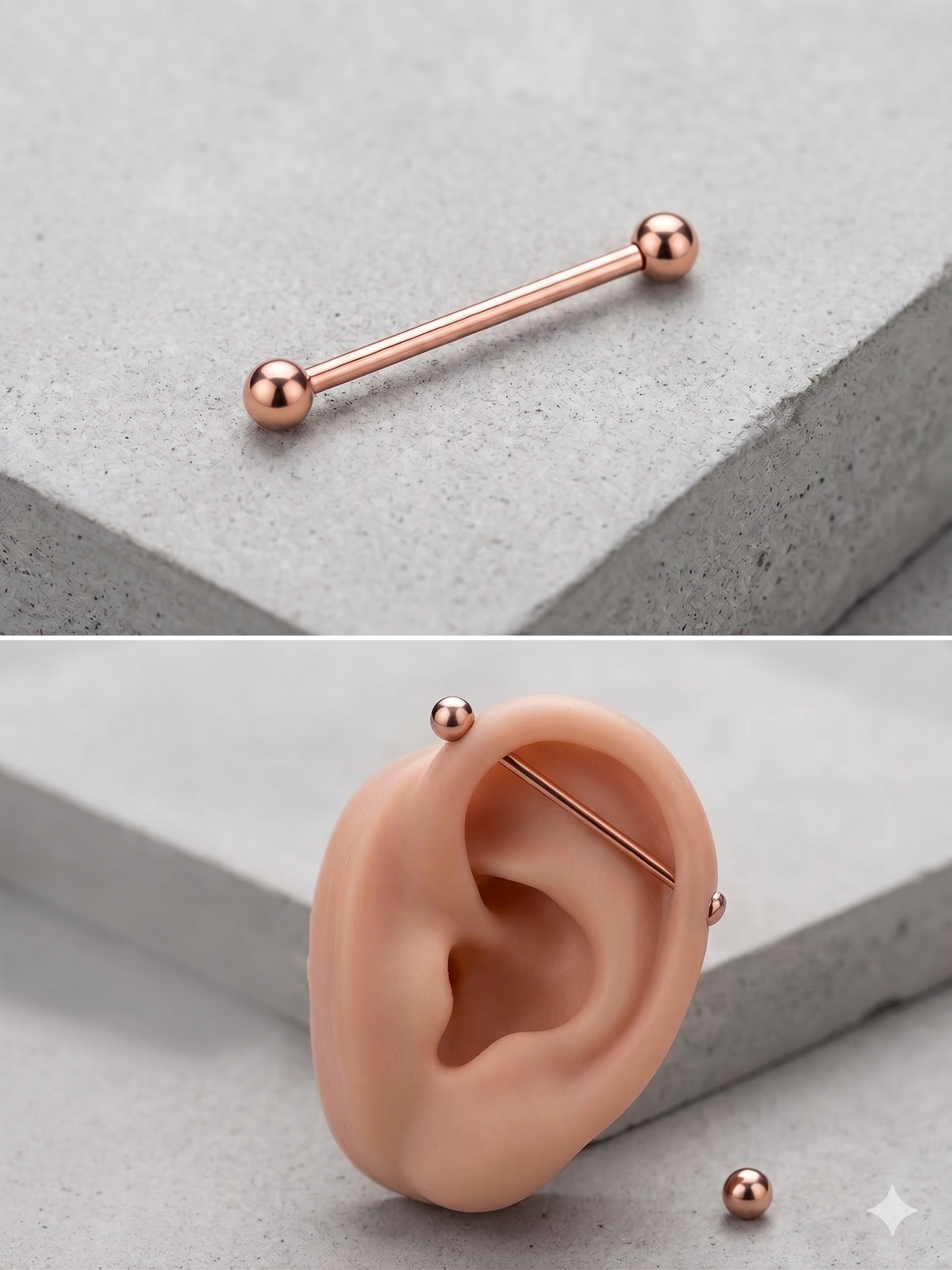 Rose Gold Industrial Barbell Piercing