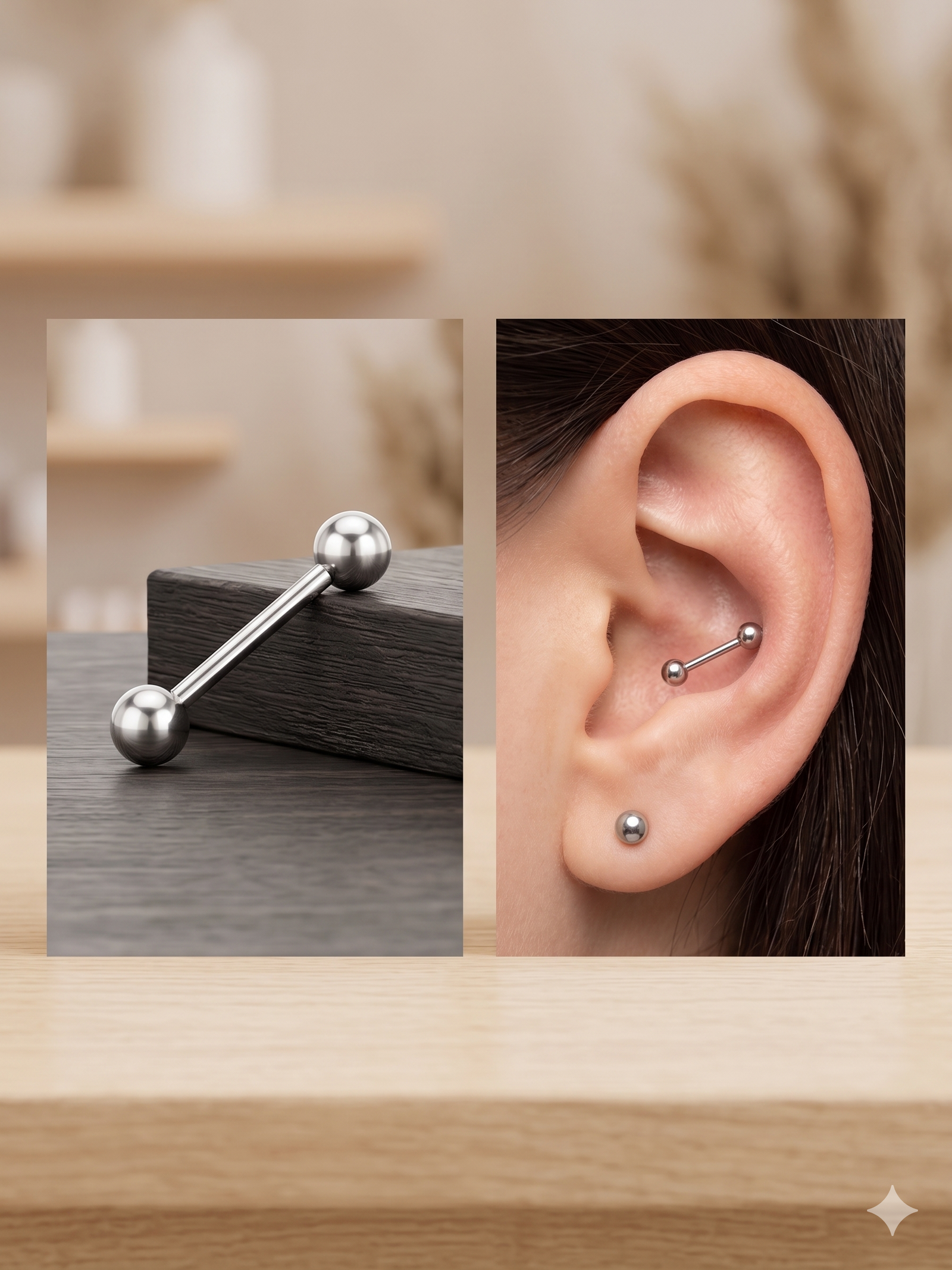 Silver Double Ball Barbell piercing