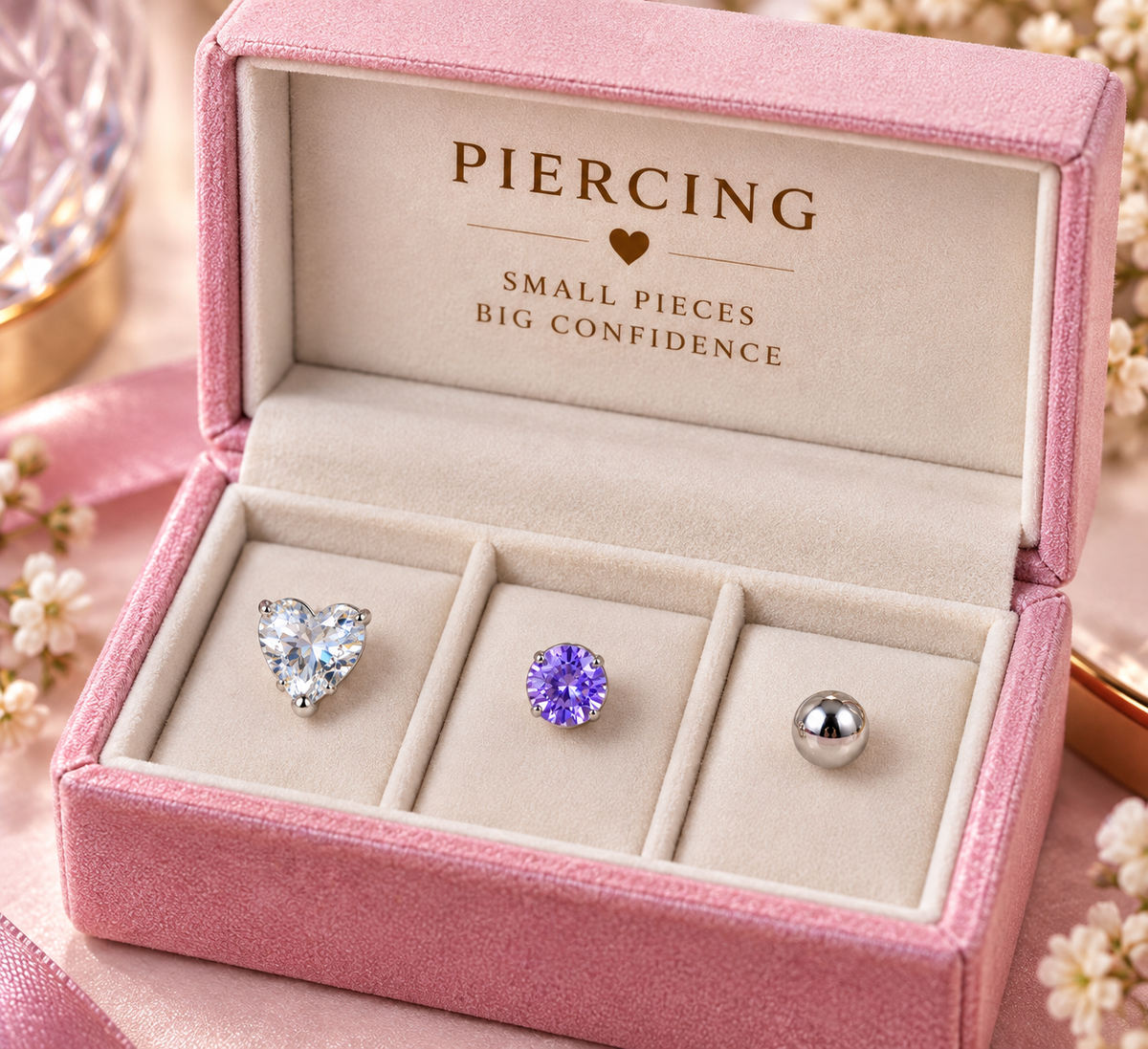 Heart & Purple Stone Ear Piercing Set