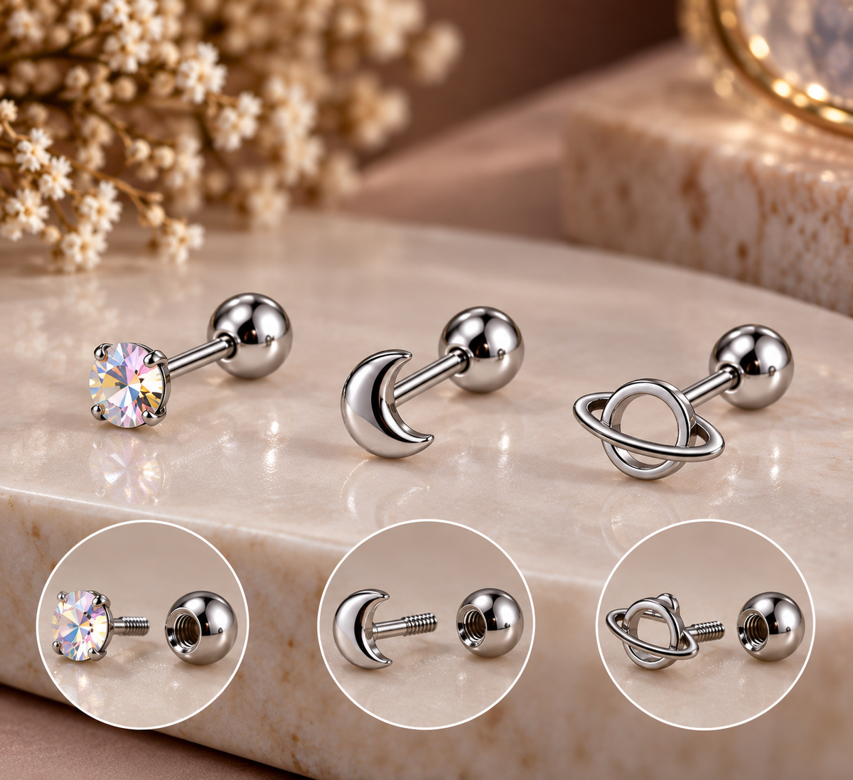 Silver Celestial Ear Piercing Set