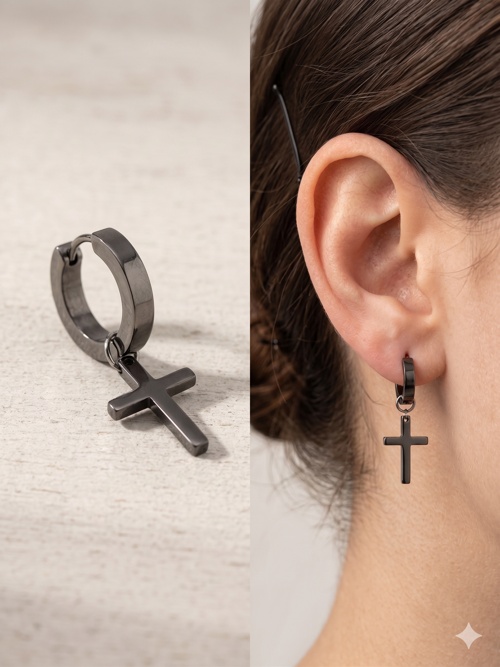 Black Cross Drop Hoop Piercing