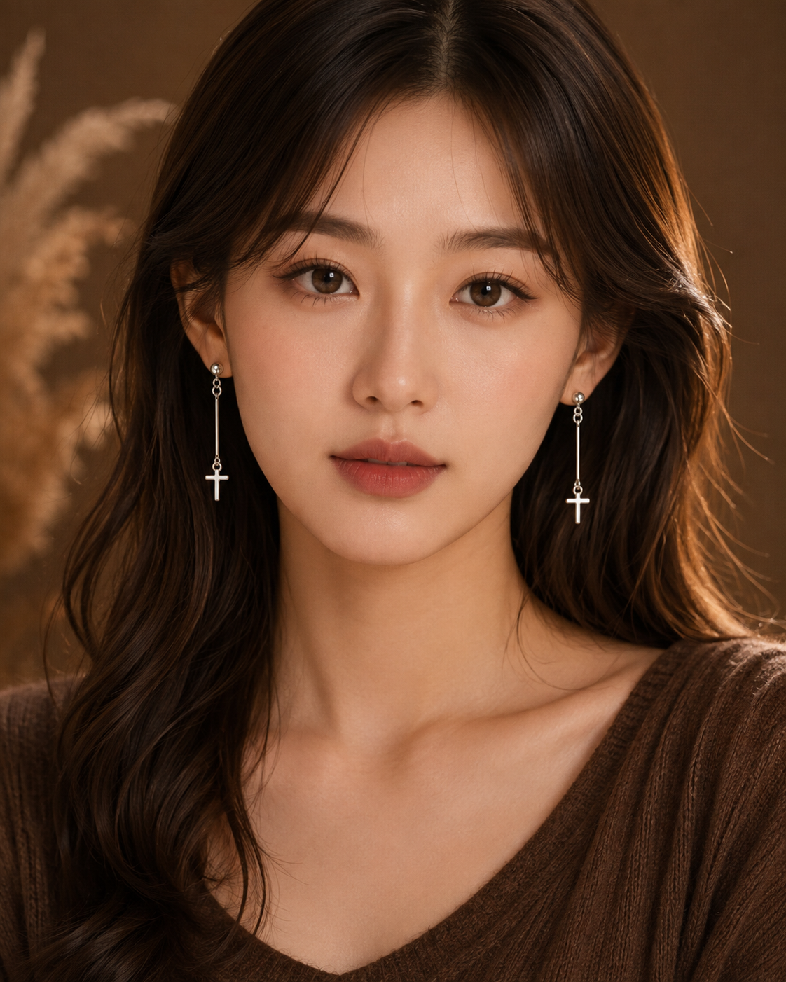 Silver-Tone Cross Long Drop Earrings
