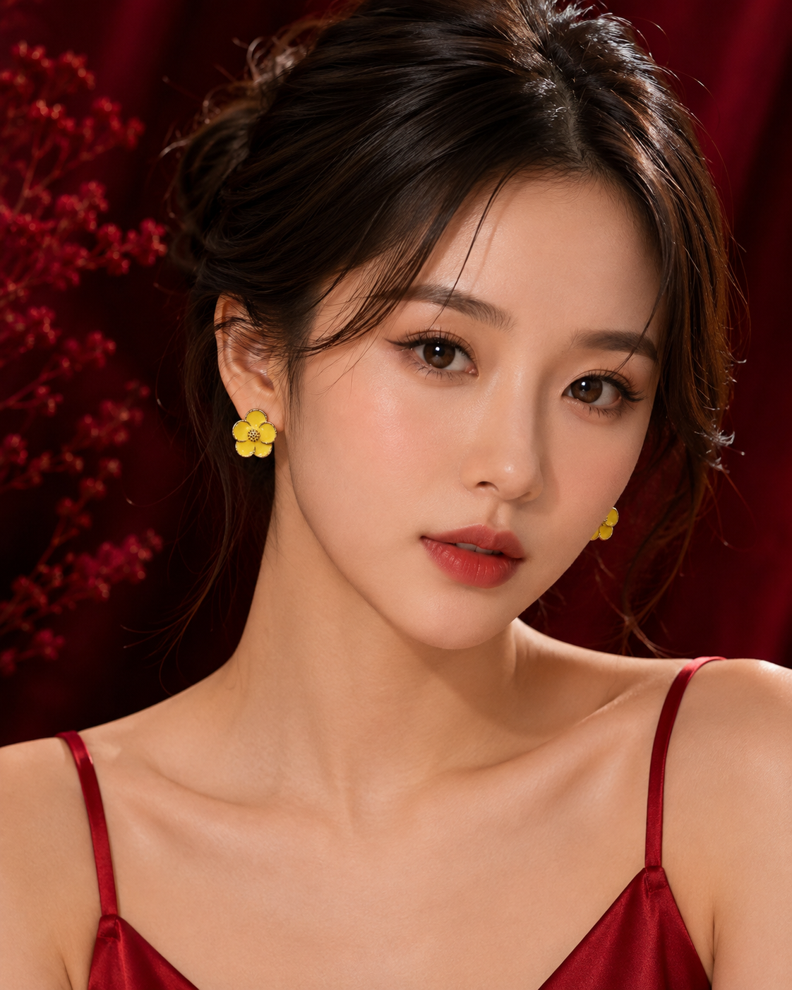 Yellow Enamel Flower Stud Earrings