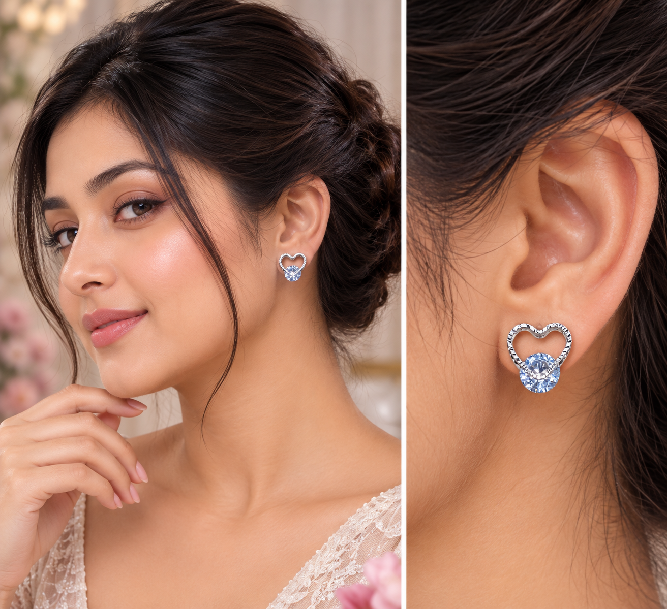 Crystal Heart Silver Stud Earrings