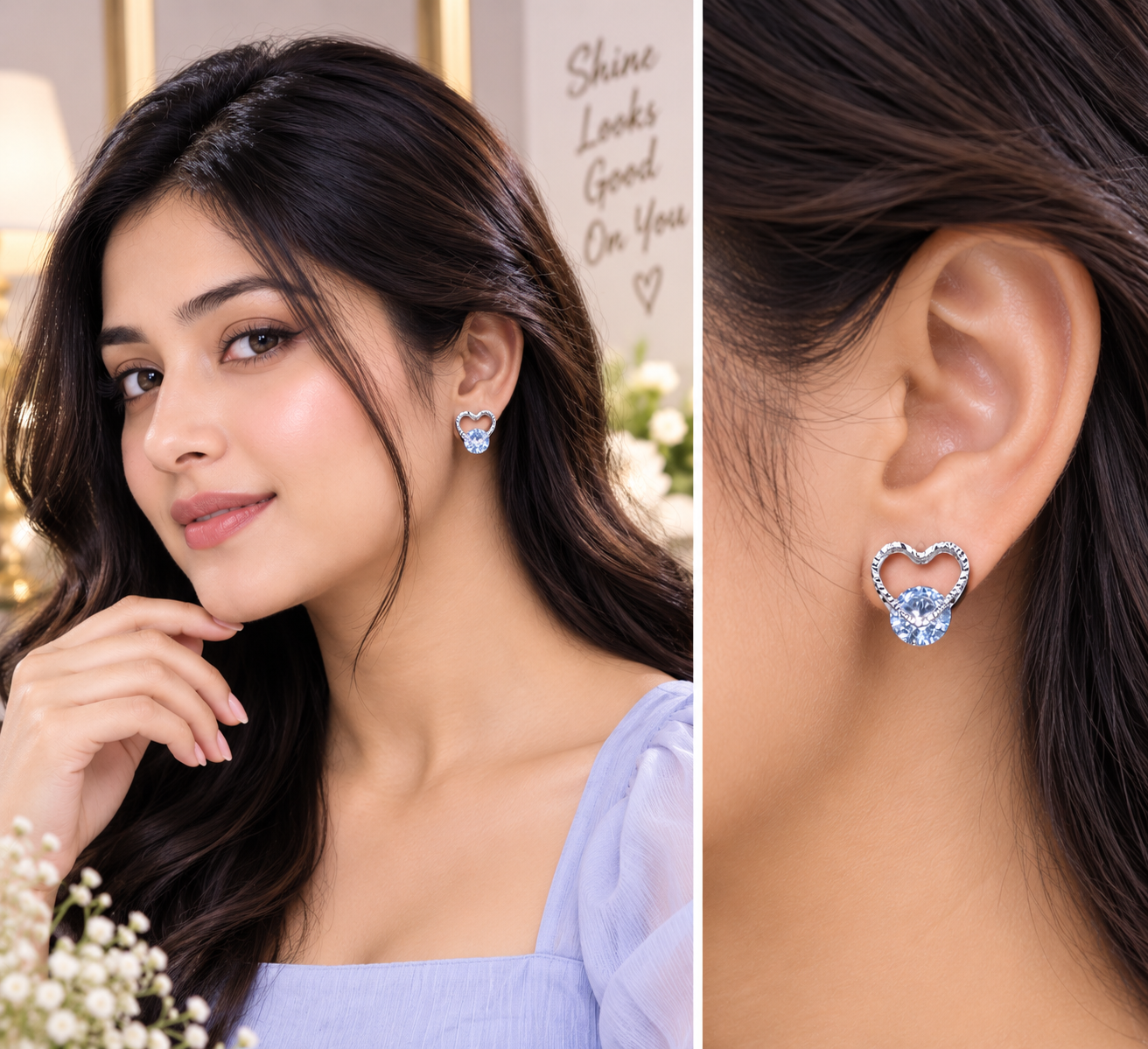 Crystal Heart Silver Stud Earrings