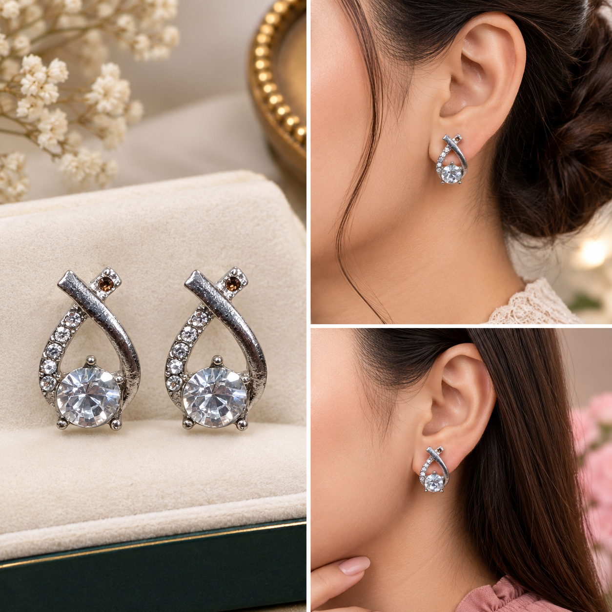 Crystal Teardrop Silver Stud Earrings