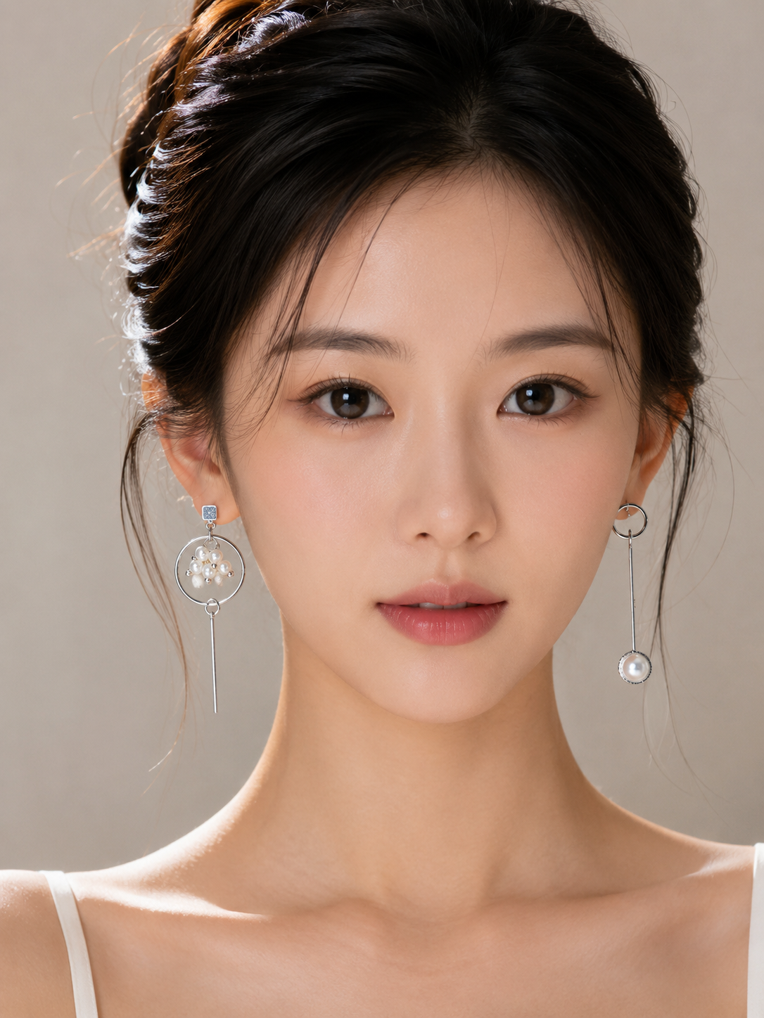 Mismatched Pearl Silver Drop Earrings