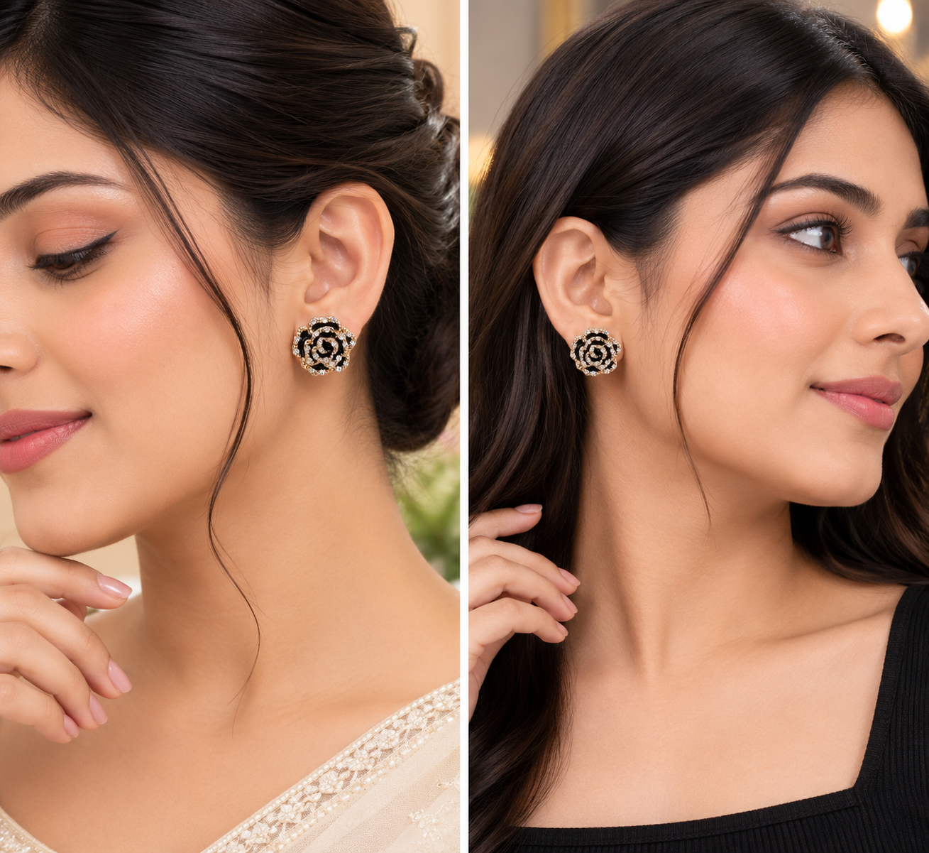 Black Rose Crystal Stud Earrings