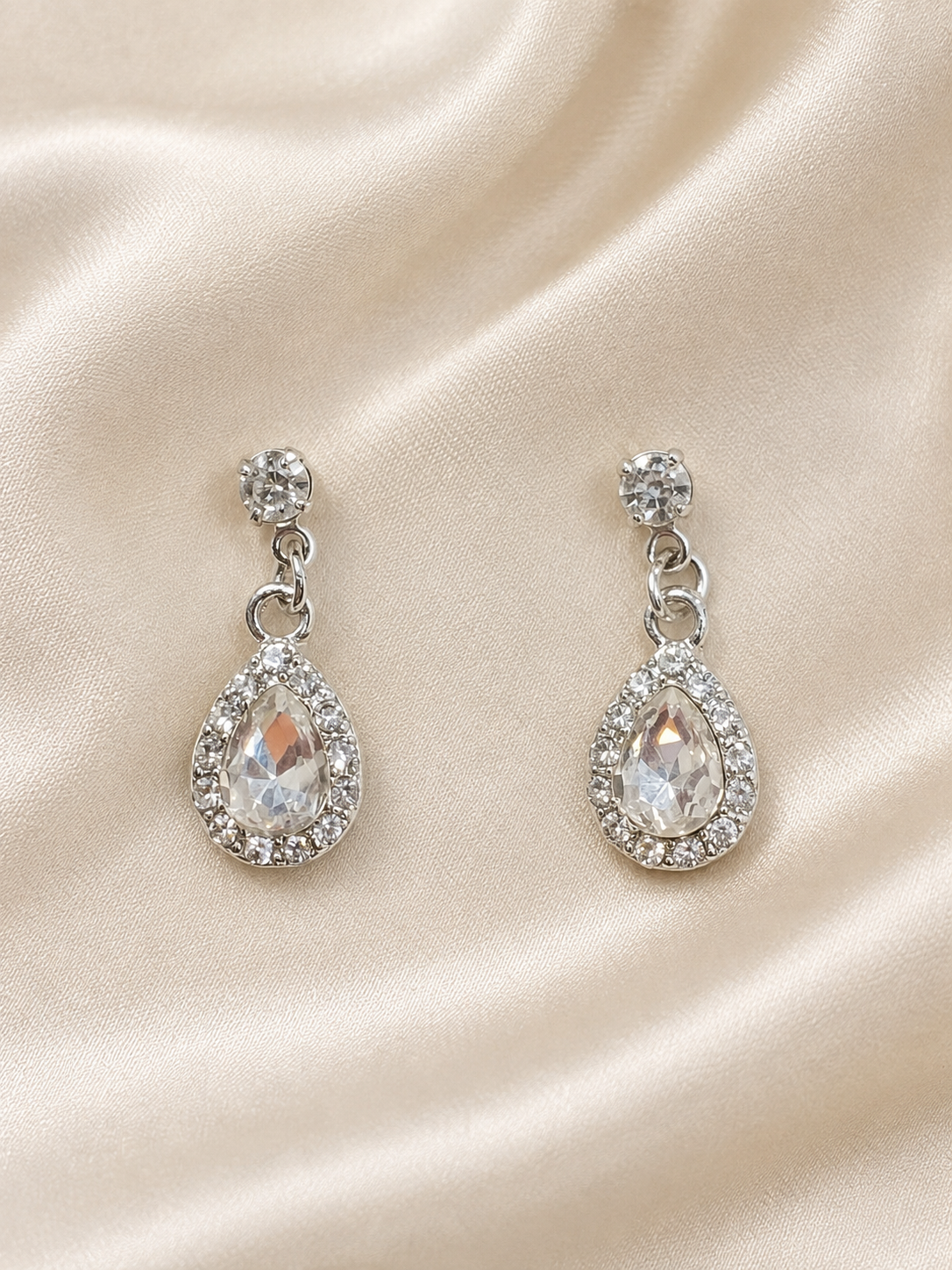 Silver Teardrop Crystal Drop Earrings