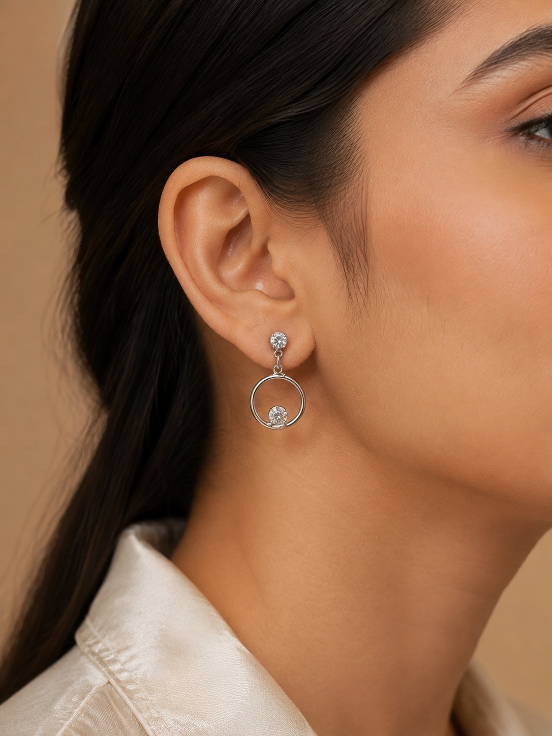 Silver Circle Crystal Drop Earrings