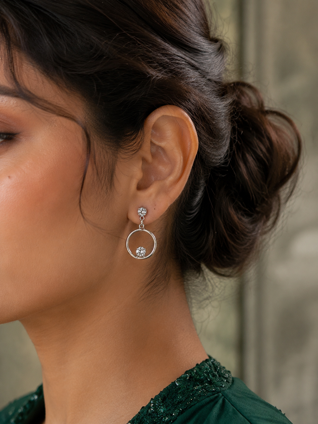 Silver Circle Crystal Drop Earrings