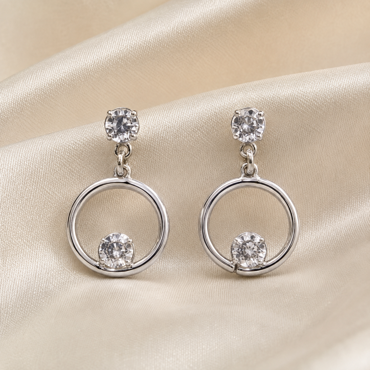 Silver Circle Crystal Drop Earrings