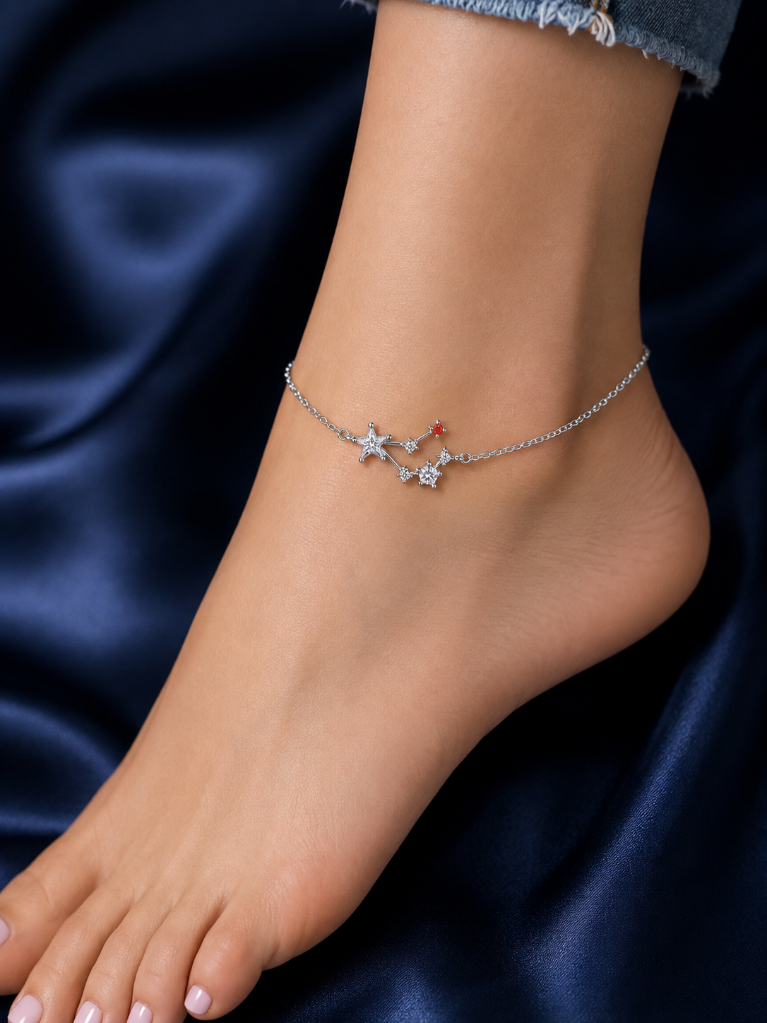 Silver Star & Crystal Charm Anklet