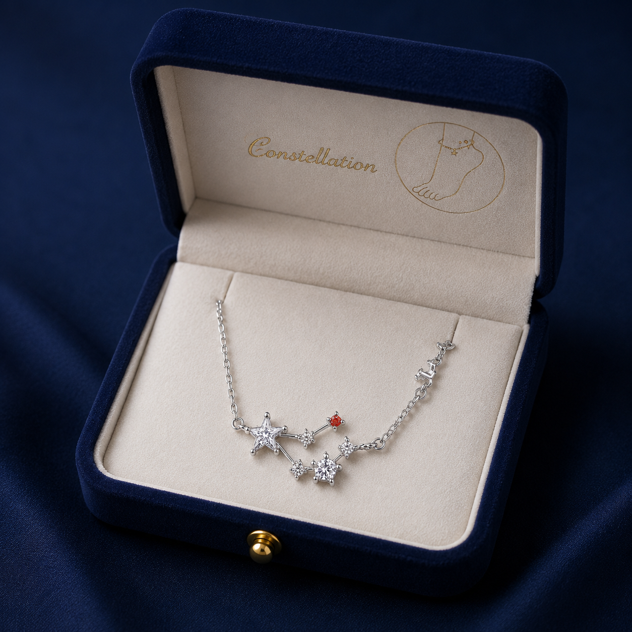 Silver Star & Crystal Charm Anklet