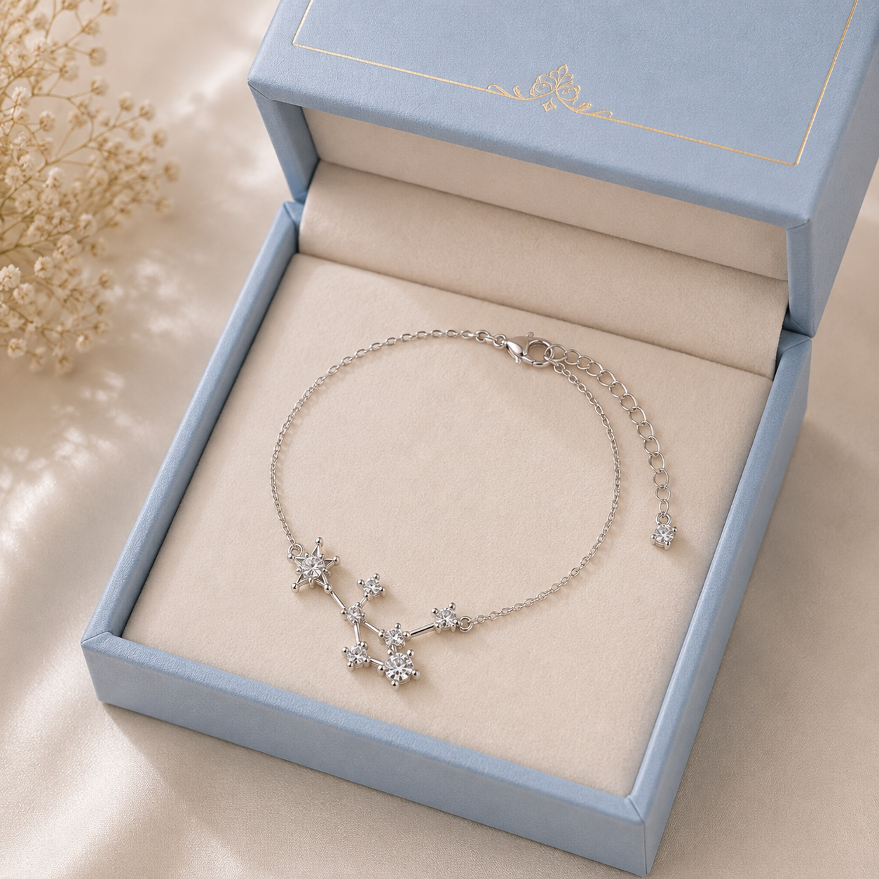 Elegant Silver Star & Crystal Charm Anklet
