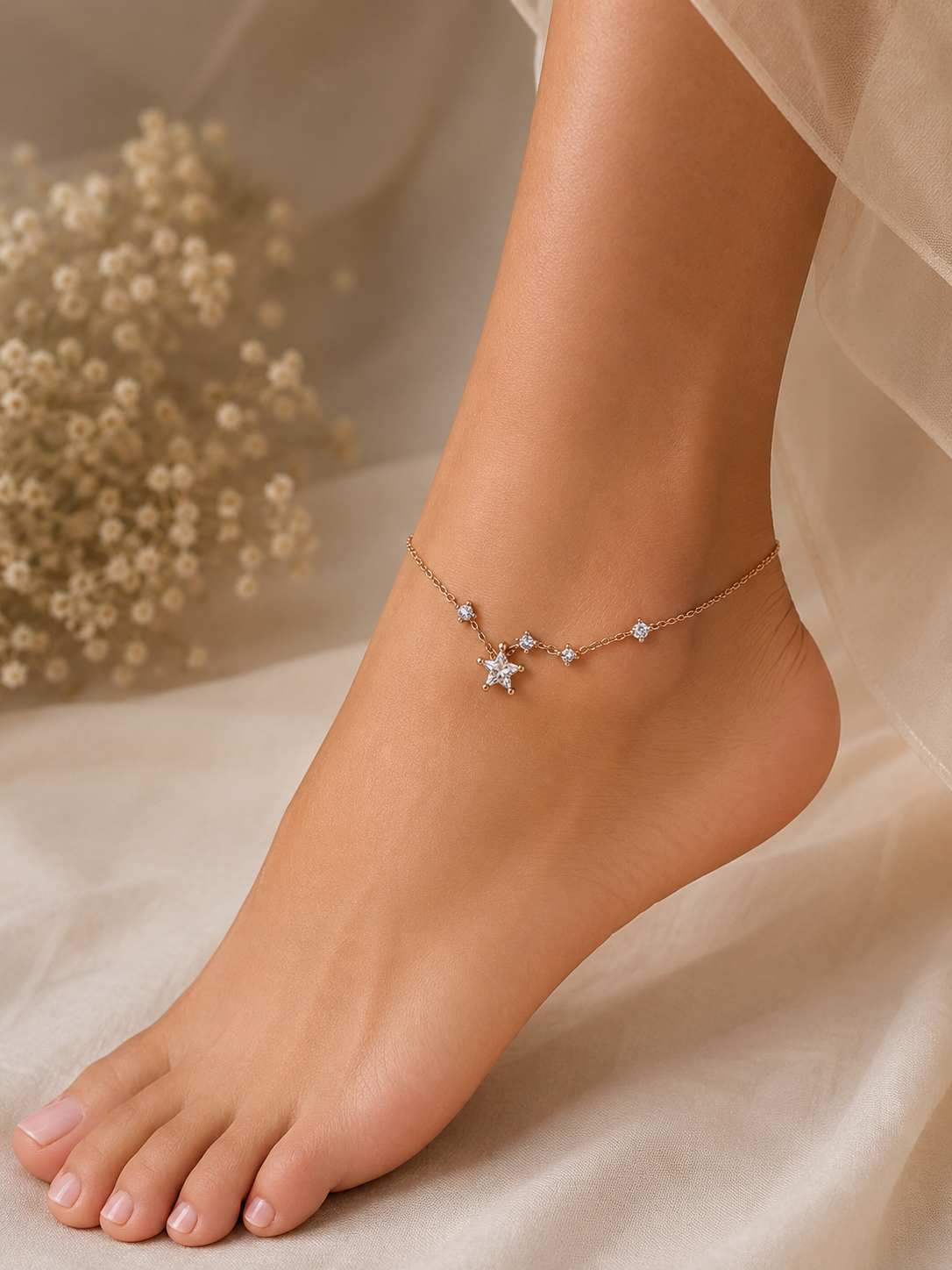 Rose Gold Star & Crystal Charm Anklet