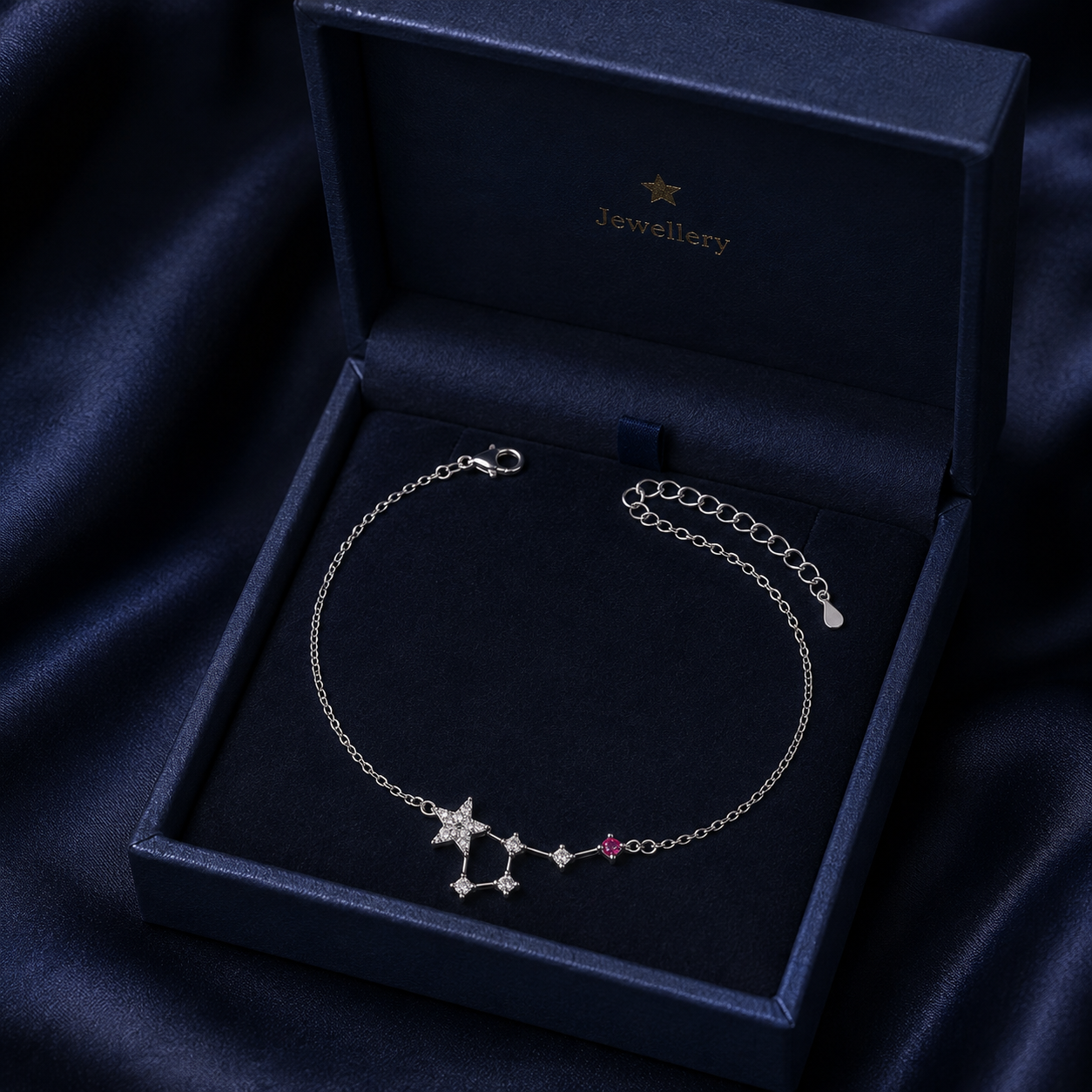 Silver Star & Pink Crystal Charm Anklet