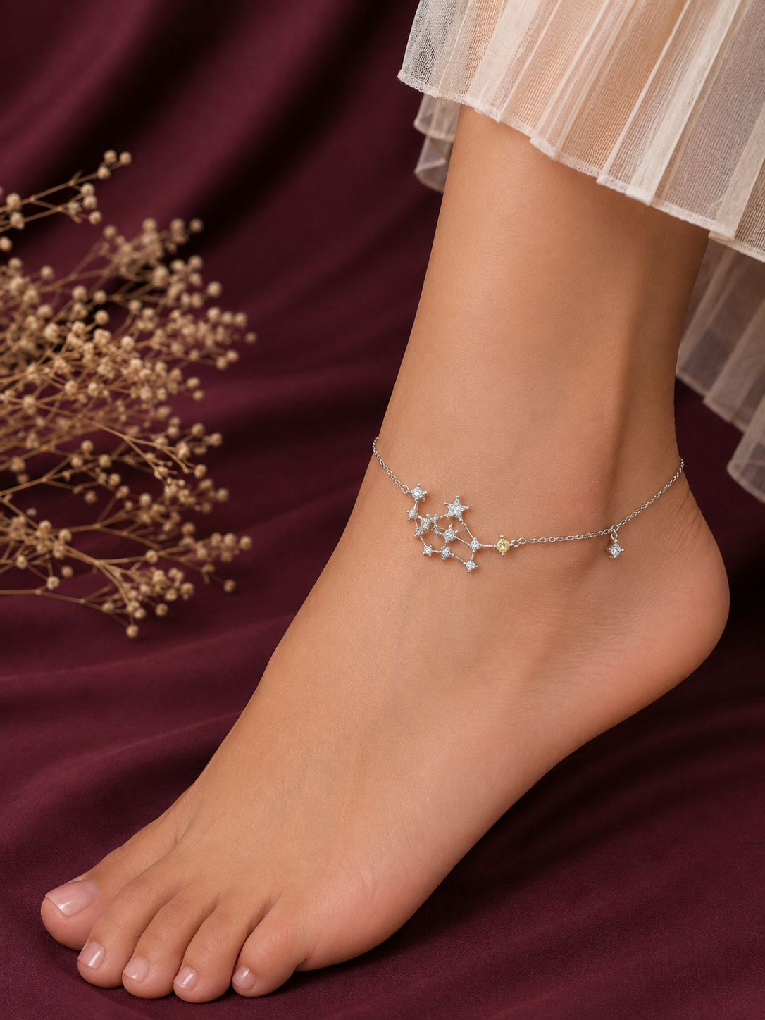 Silver Star Constellation Charm Anklet