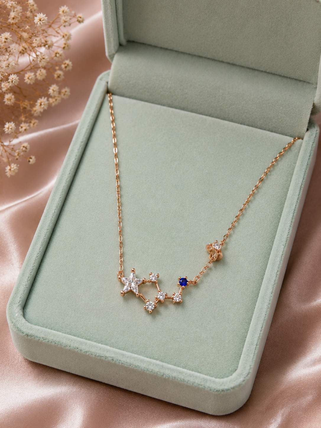 Rose Gold Star & Blue Crystal Charm Anklet