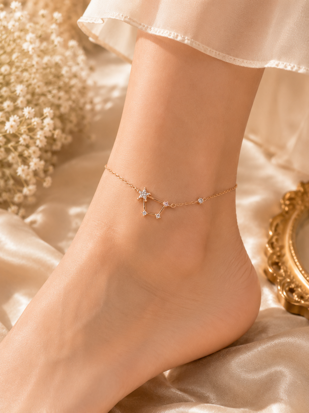 Rose Gold Star & Crystal Constellation Anklet
