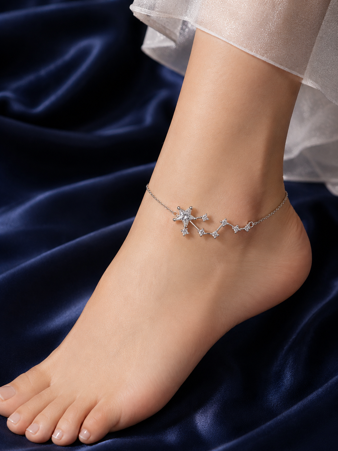 Silver Star & Crystal Constellation Anklet