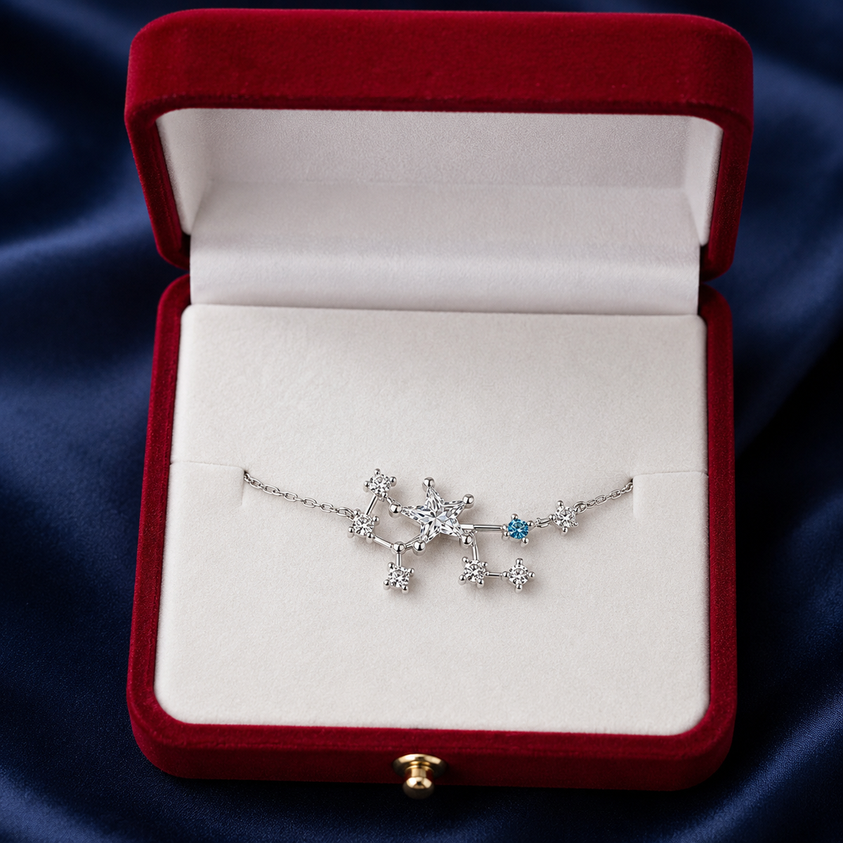 Silver Star & Blue Crystal Charm Anklet