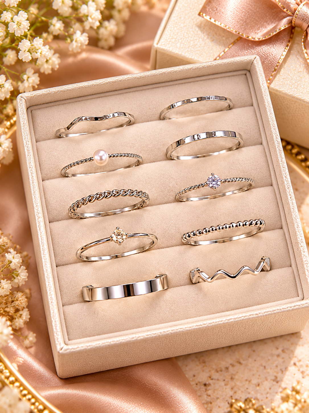 Elegant 10-Piece Mixed Design Ring Set