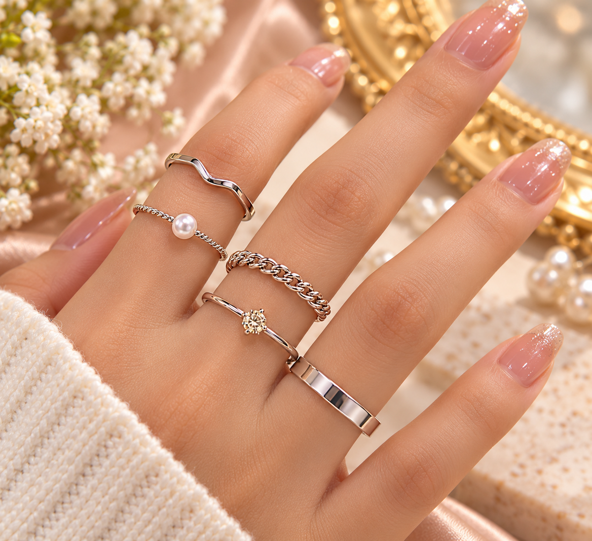 Elegant 10-Piece Mixed Design Ring Set