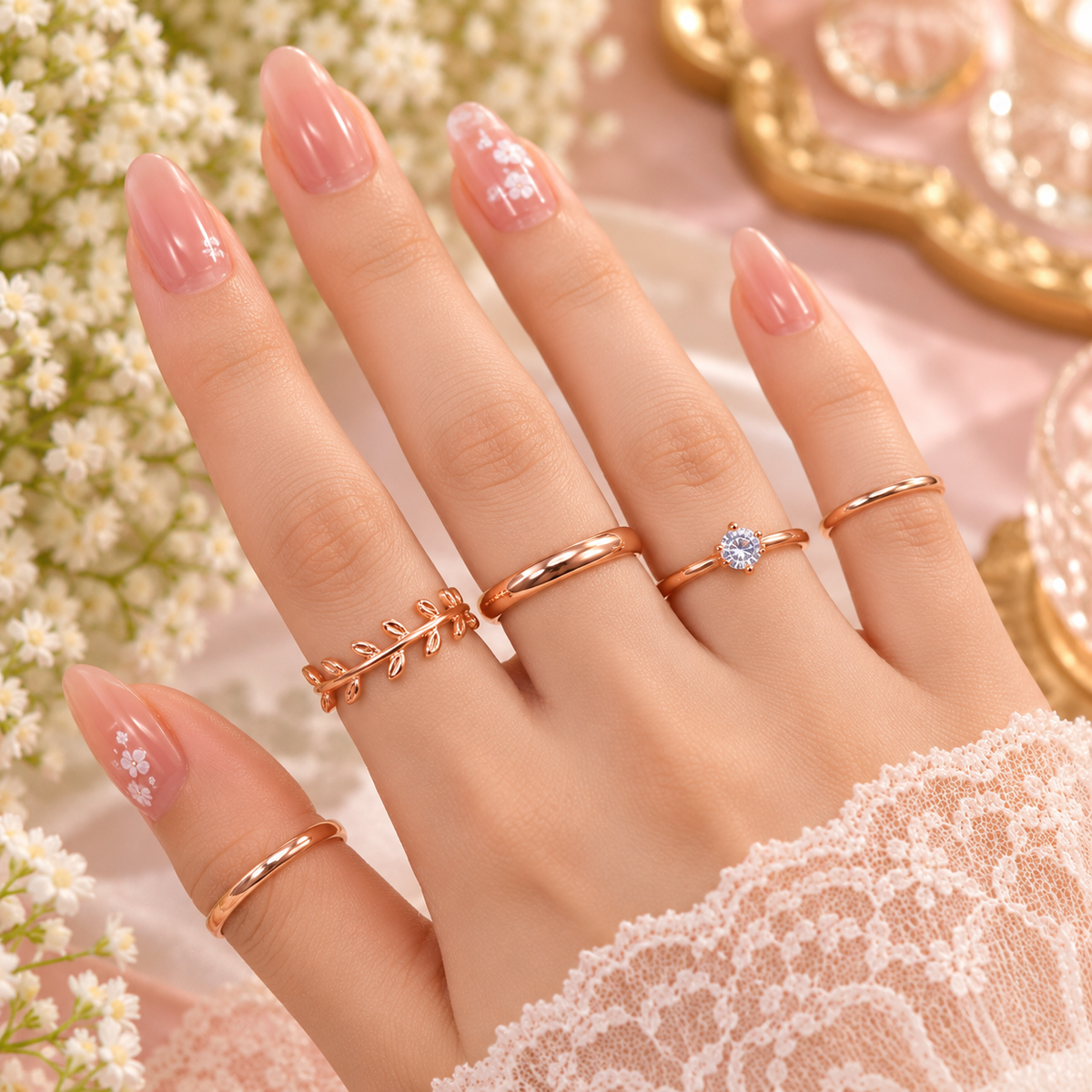 Elegant Rose Gold 10-Piece Ring Set