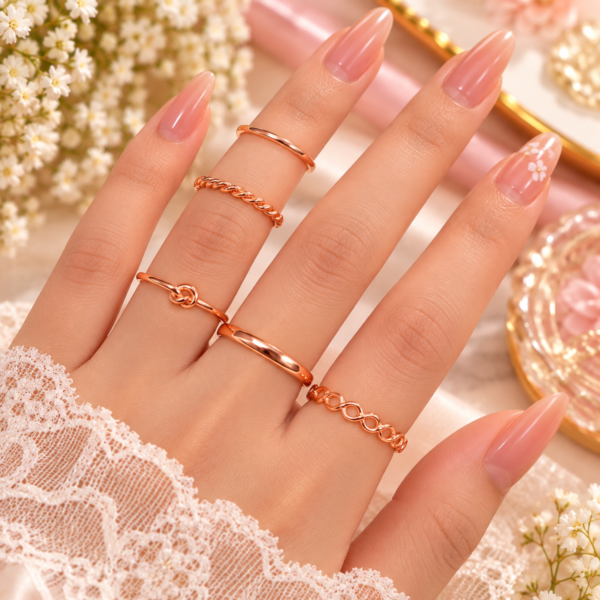 Elegant Rose Gold 10-Piece Ring Set