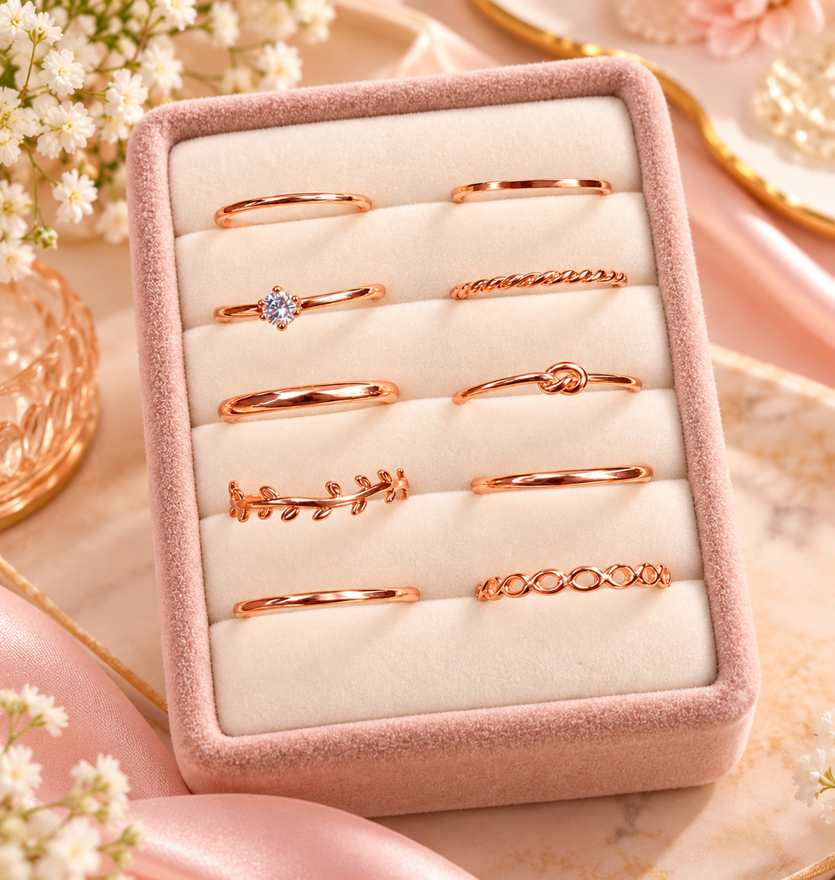 Elegant Rose Gold 10-Piece Ring Set