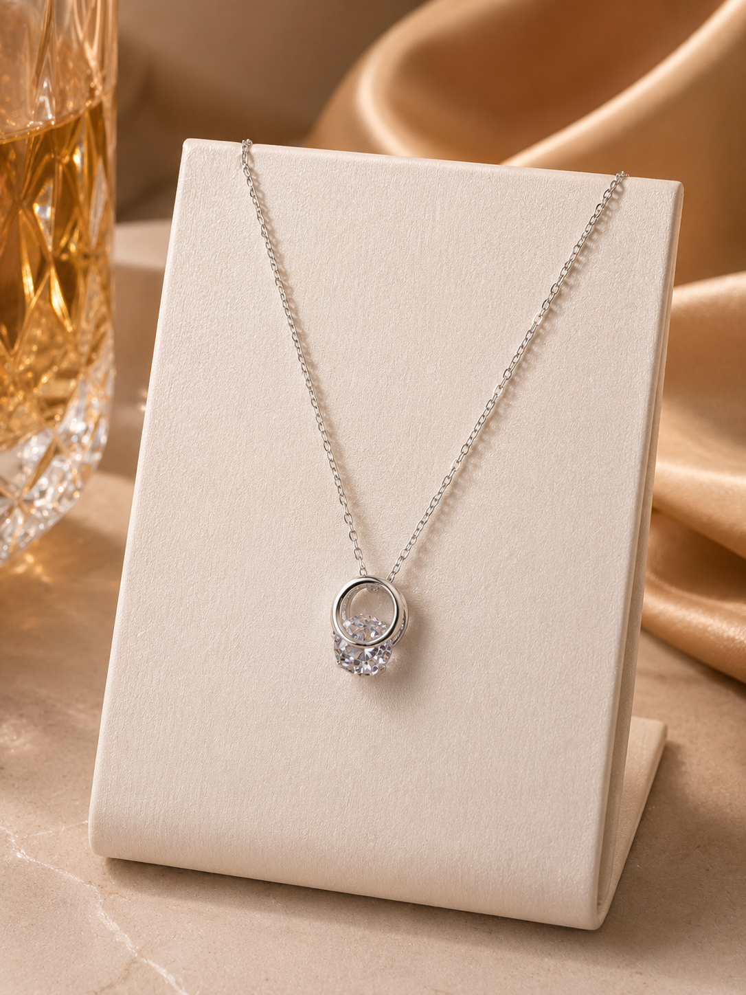 Silver Crystal Ring Pendant Necklace
