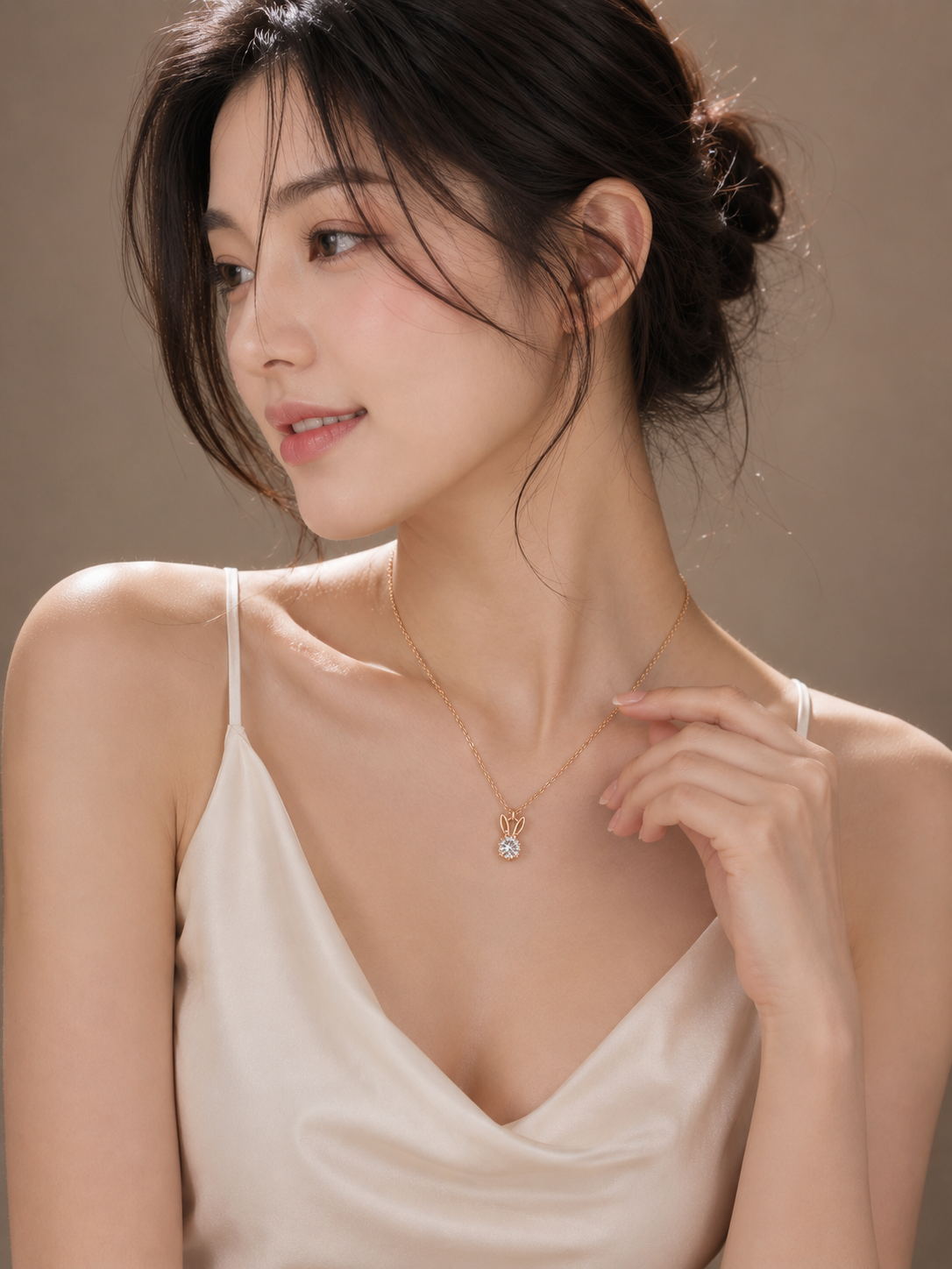 Rose Gold Bunny Pendant Necklace with Crystal Charm