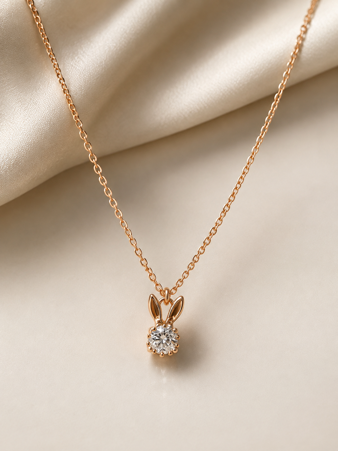 Rose Gold Bunny Pendant Necklace with Crystal Charm