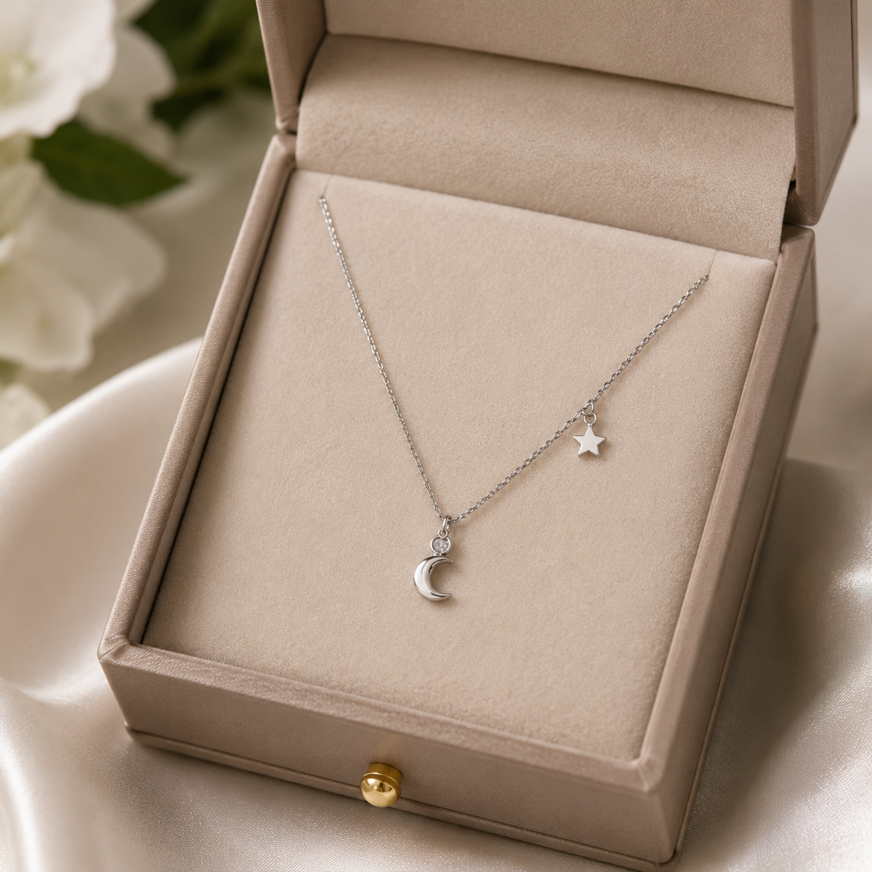 Silver Moon & Star Double Charm Layered Necklace