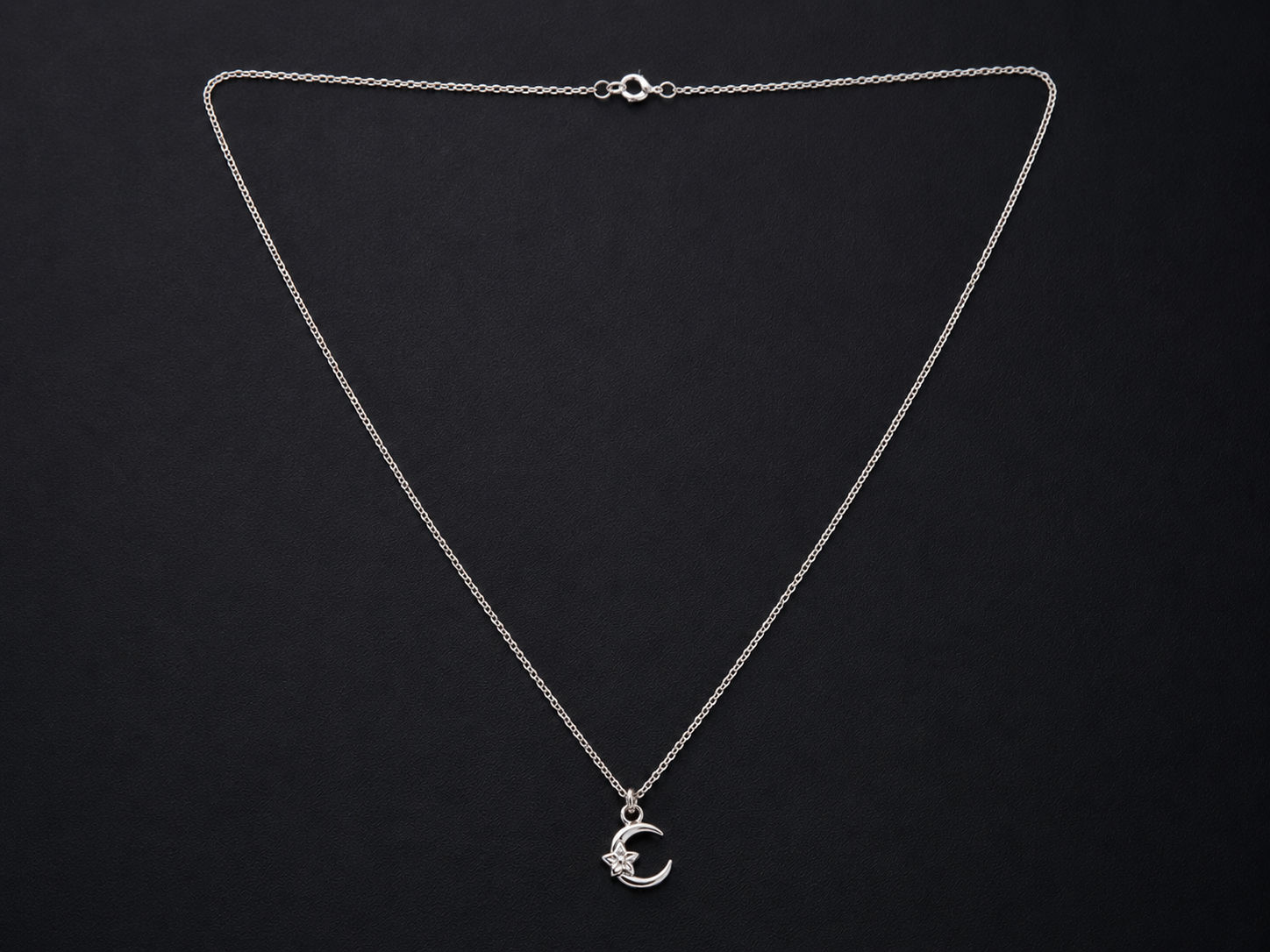 Elegant Silver Short Necklace with Crescent Moon & Star Pendant