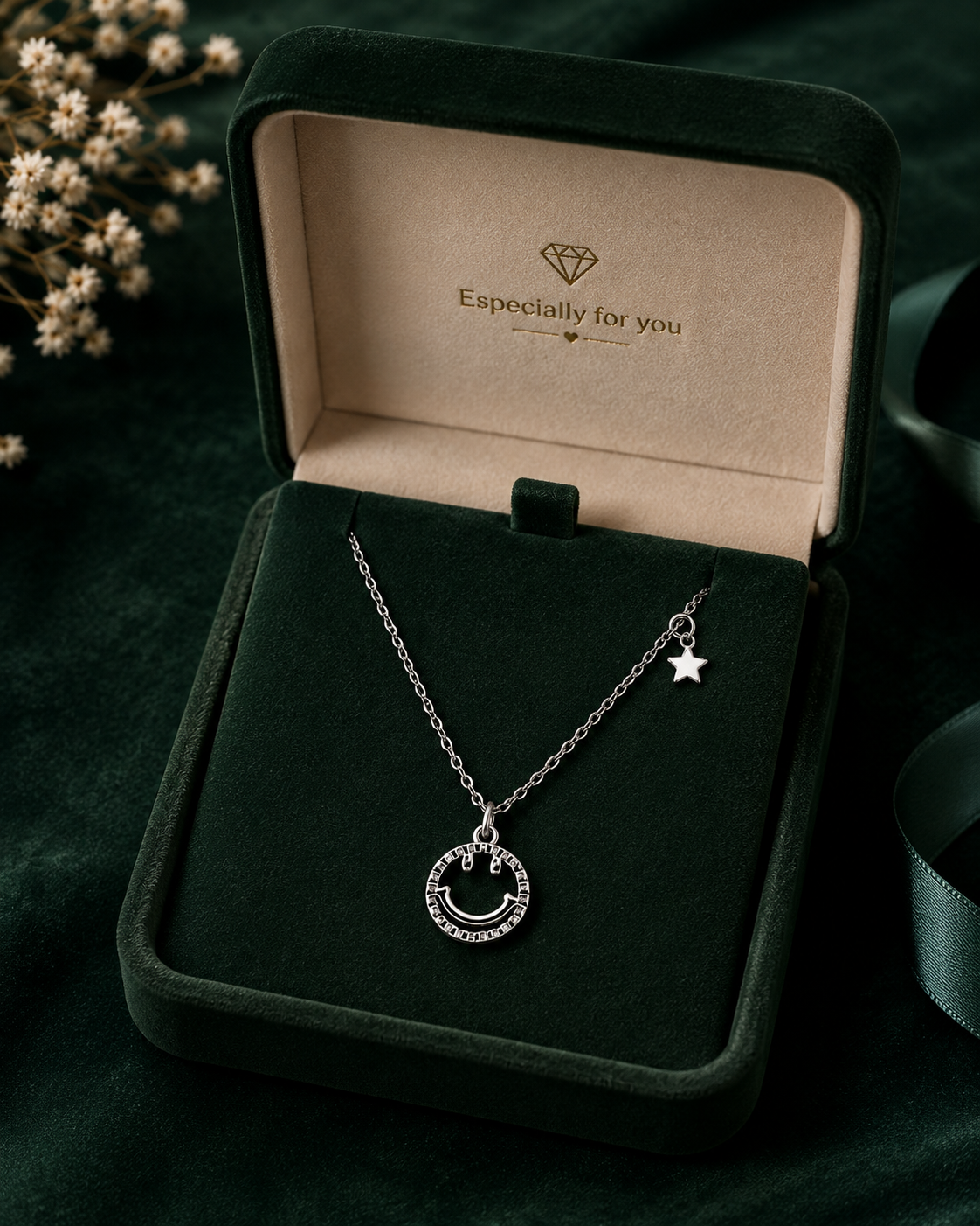 Silver Short Necklace with Crescent Moon & Star Charms
