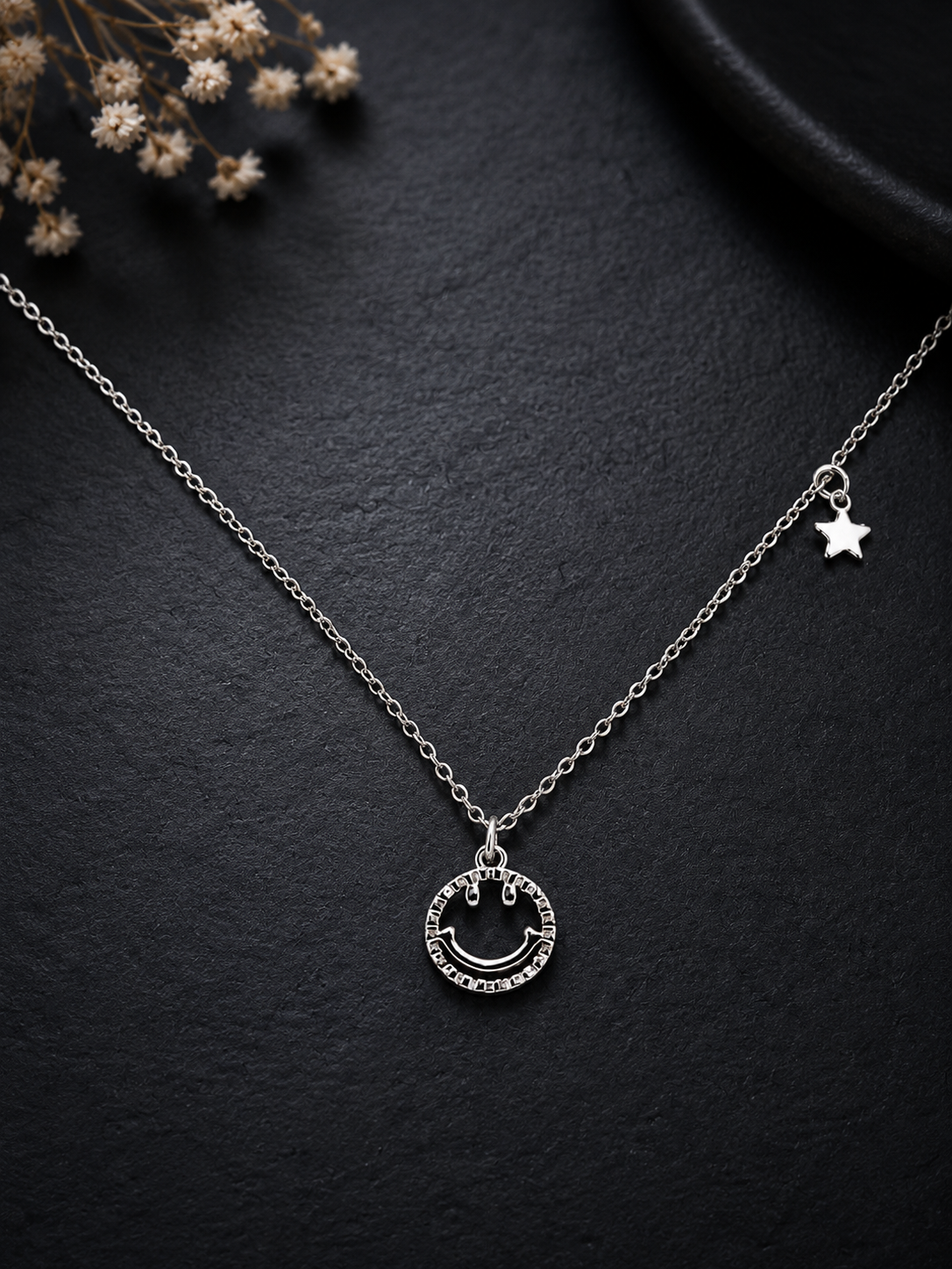 Silver Short Necklace with Crescent Moon & Star Charms