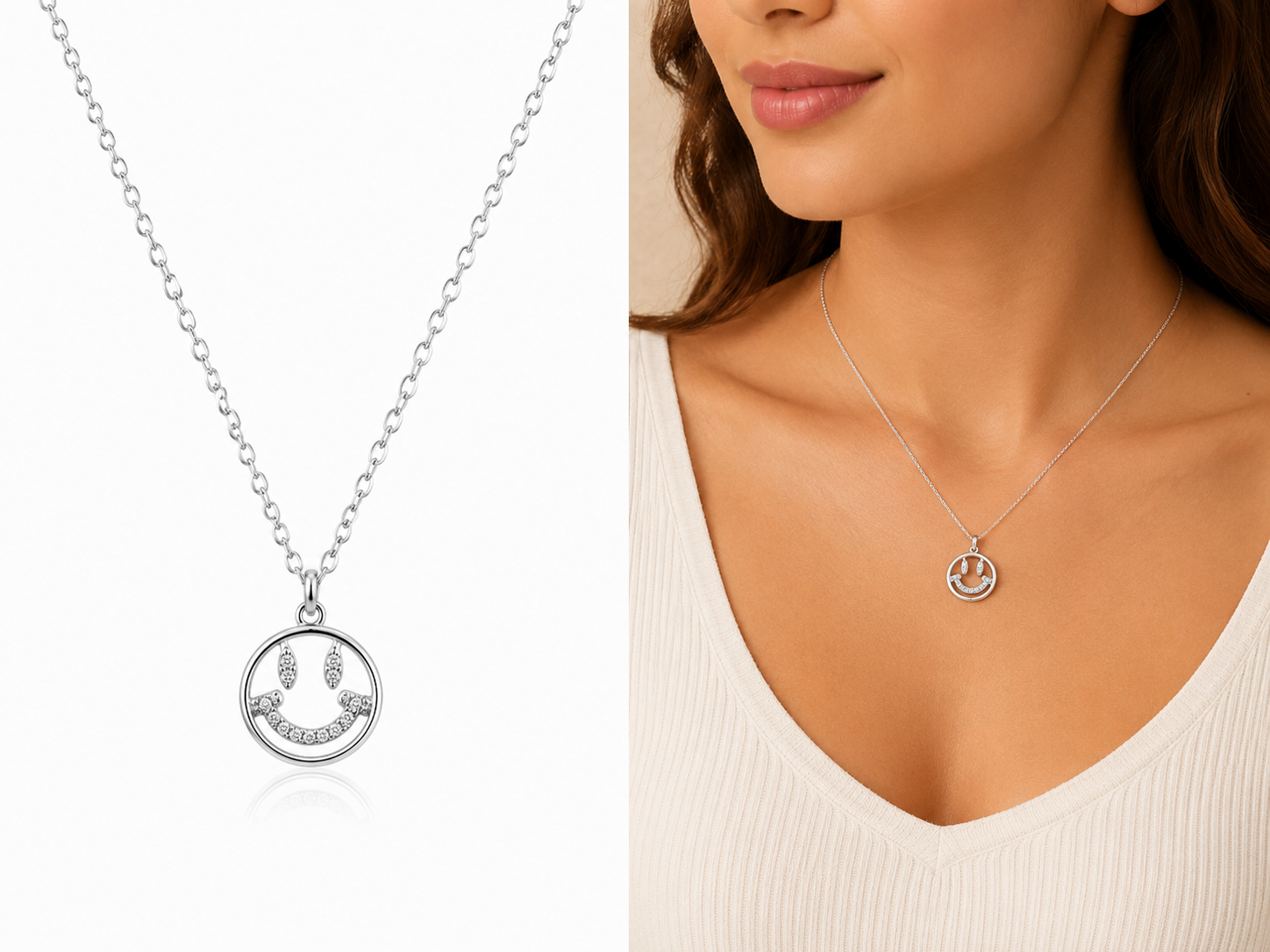 Silver Crystal Smiley Necklace