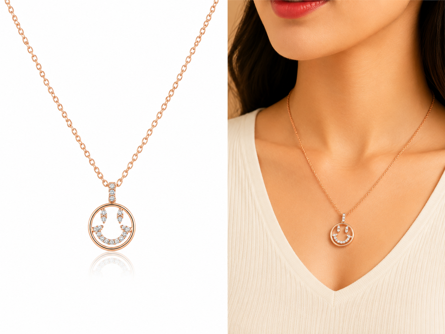 Rose Gold Crystal Smiley Necklace