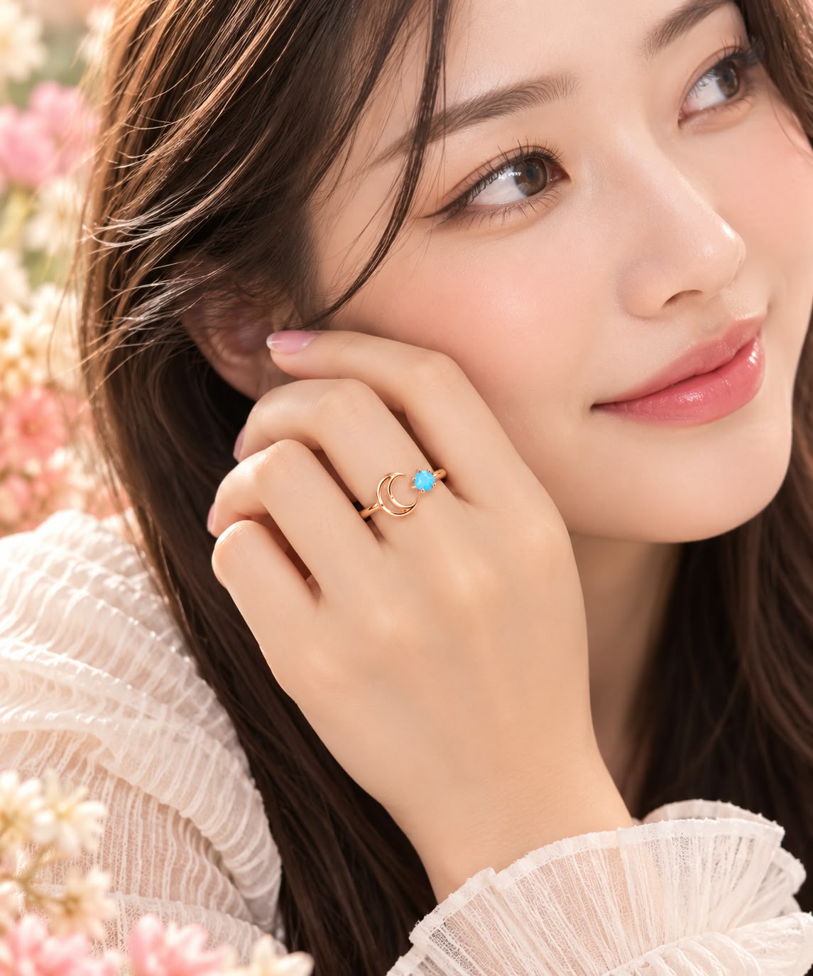 Rose Gold Crescent Moon December Birthstone Ring 💙
