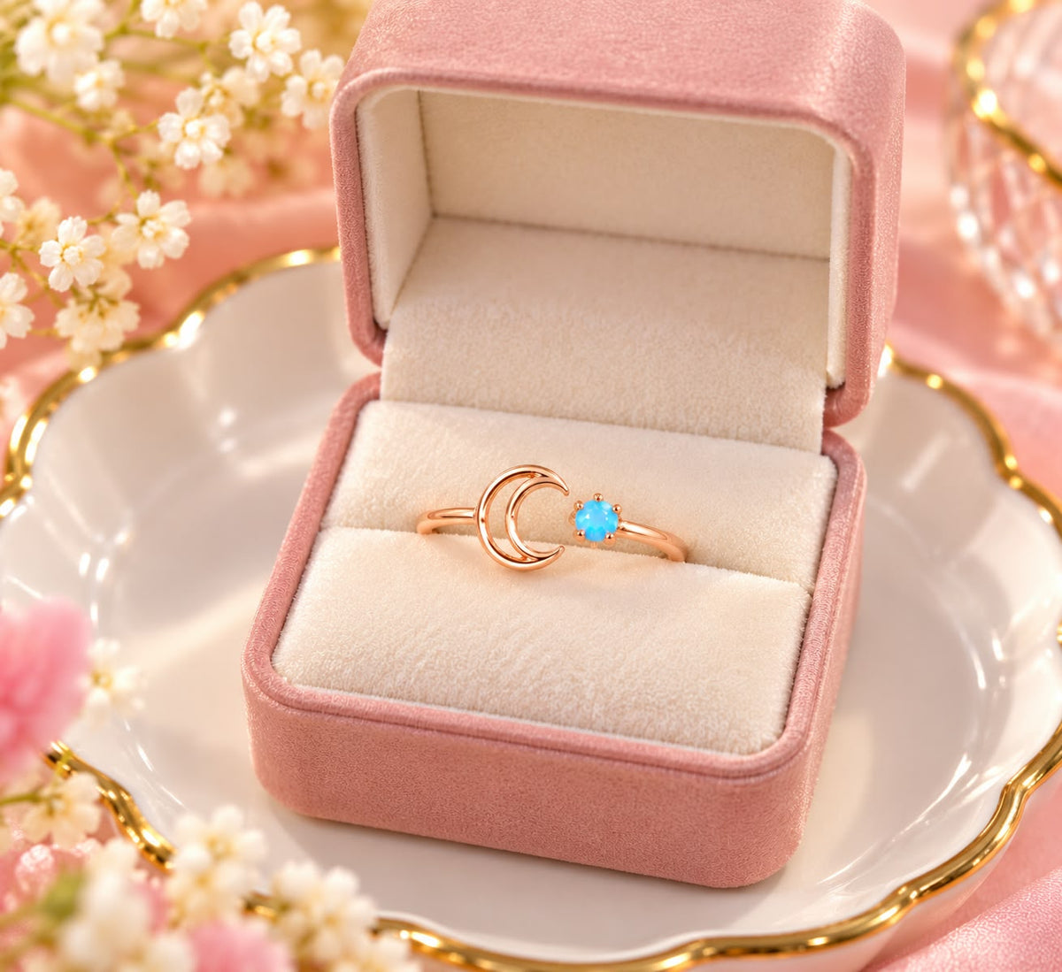 Rose Gold Crescent Moon December Birthstone Ring 💙