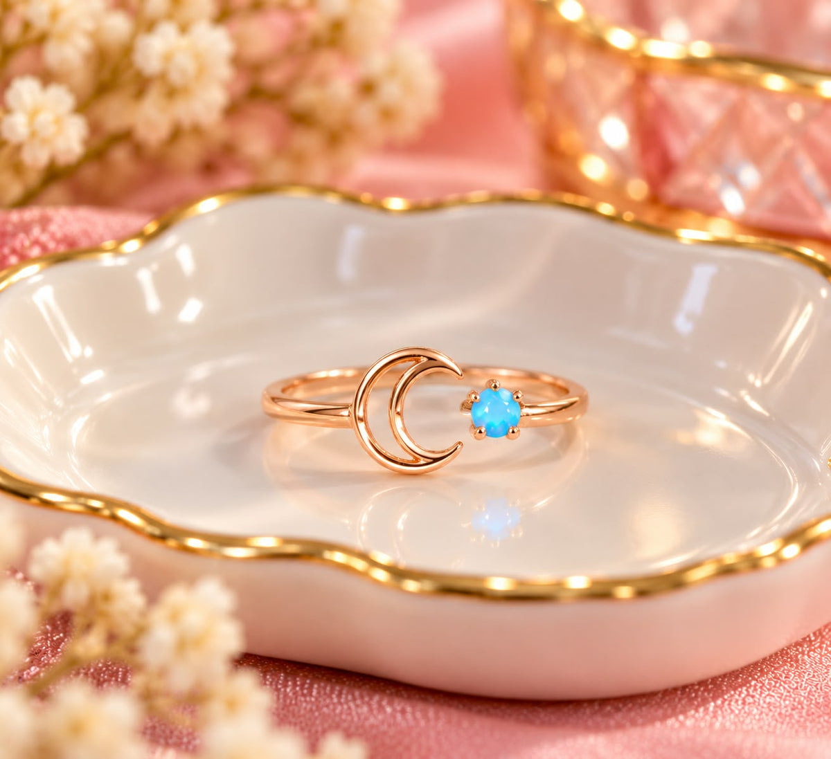 Rose Gold Crescent Moon December Birthstone Ring 💙