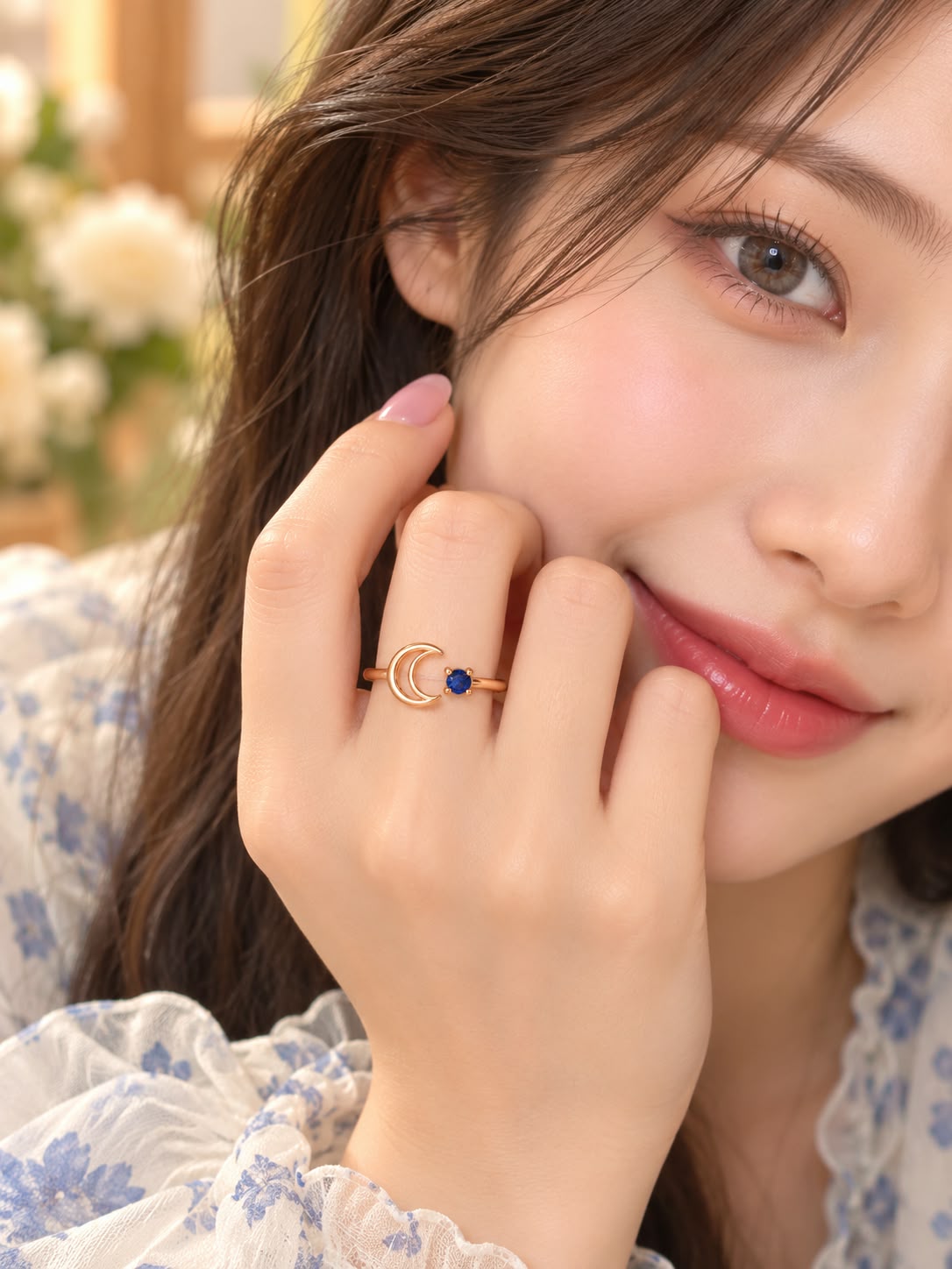 Rose Gold Crescent Moon September Birthstone Ring 💙