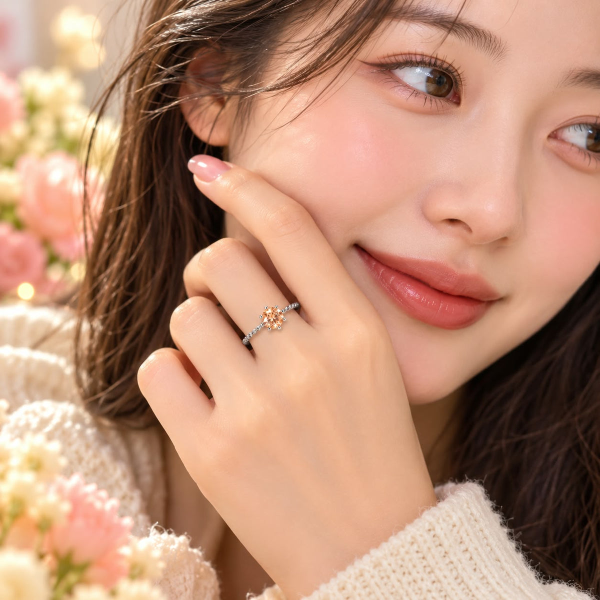 November Birthstone Peach Gemstone Ring