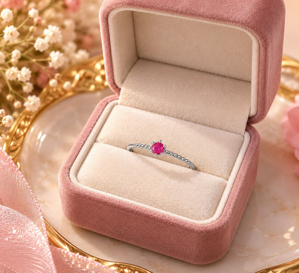 July Birthstone Pink Gemstone Ring
