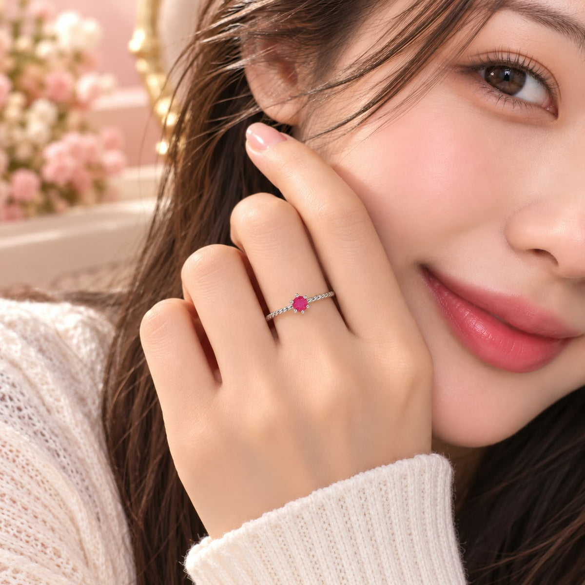 July Birthstone Pink Gemstone Ring