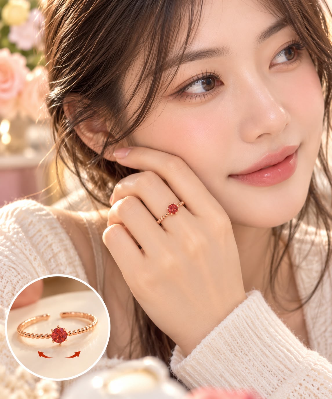 January Birthstone Garnet Adjustable Ring